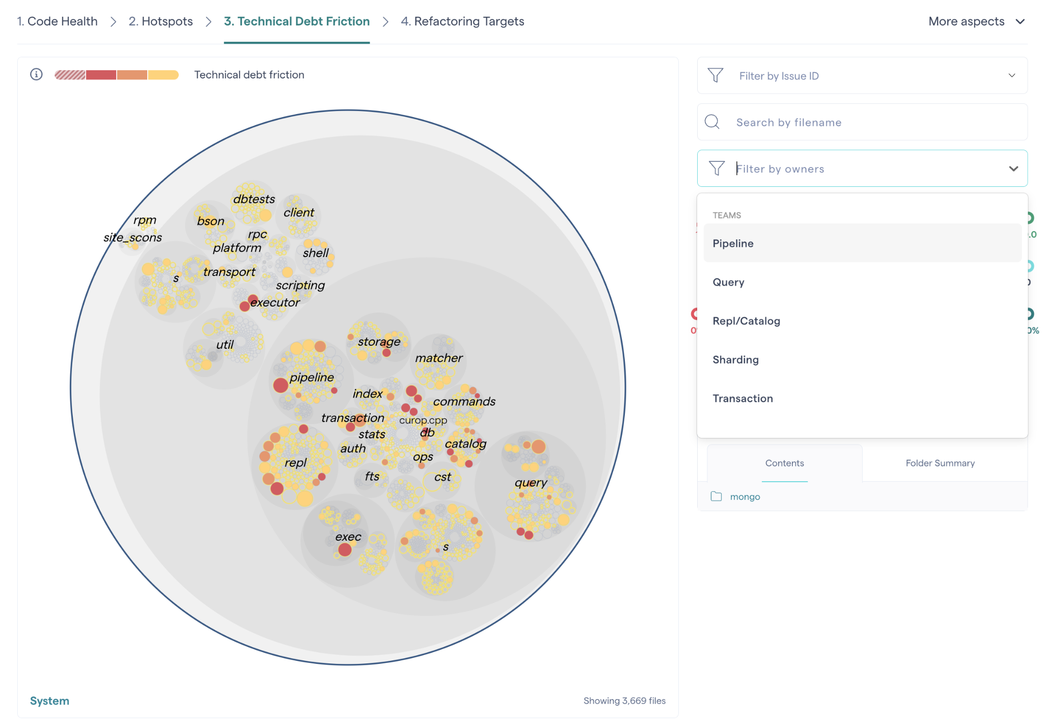 Filter hotspots by team or developer.