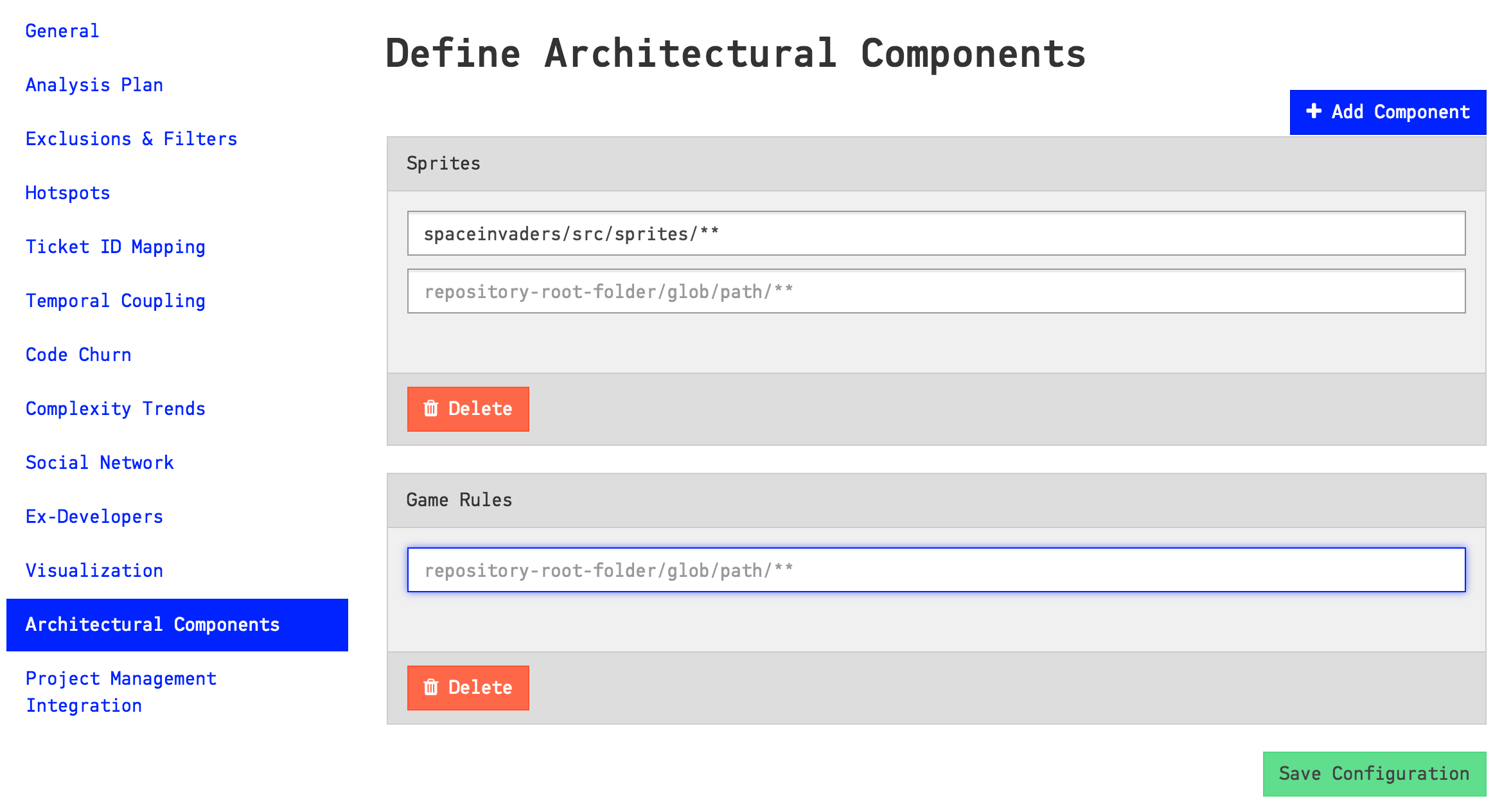 Configure architectural components