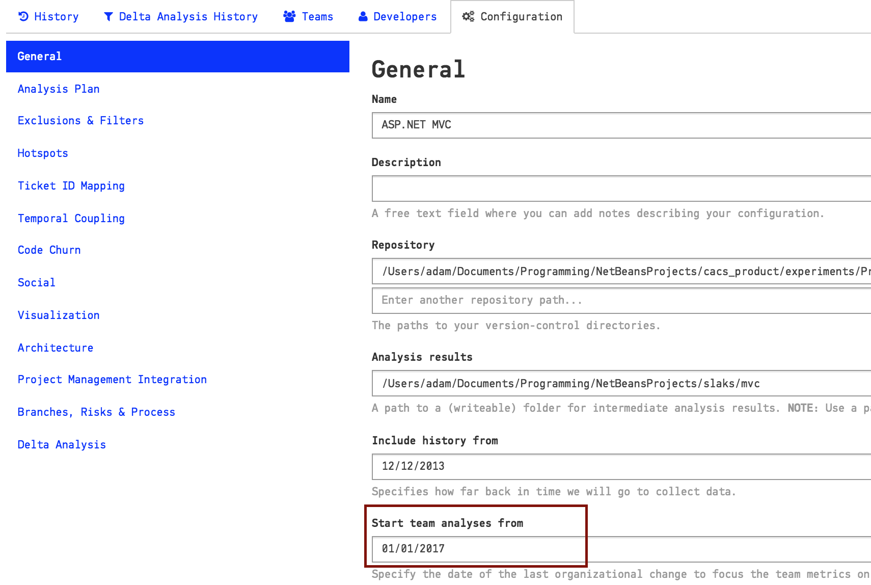 Select a start date from the last organizational change