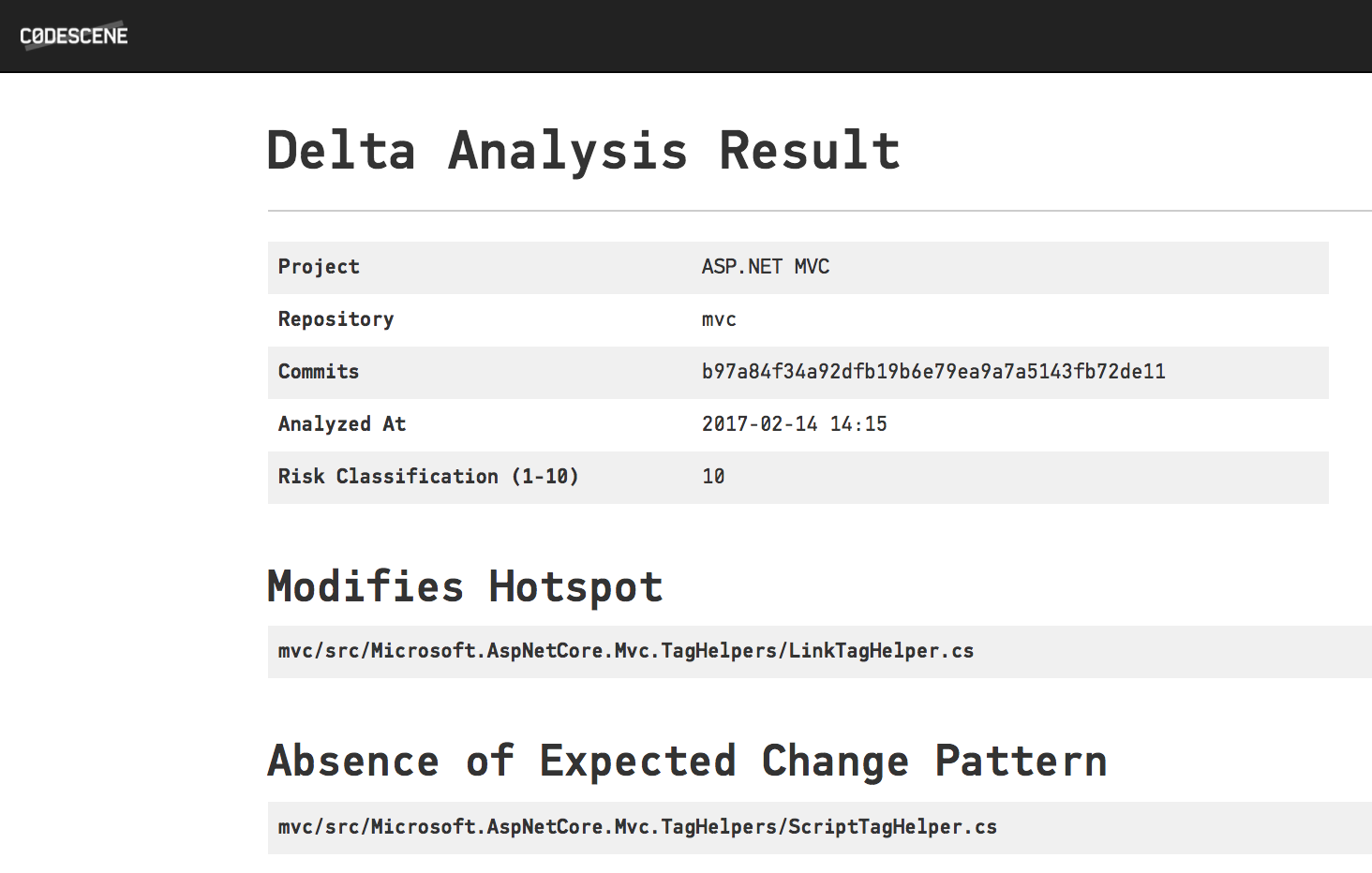 Delta analysis UI