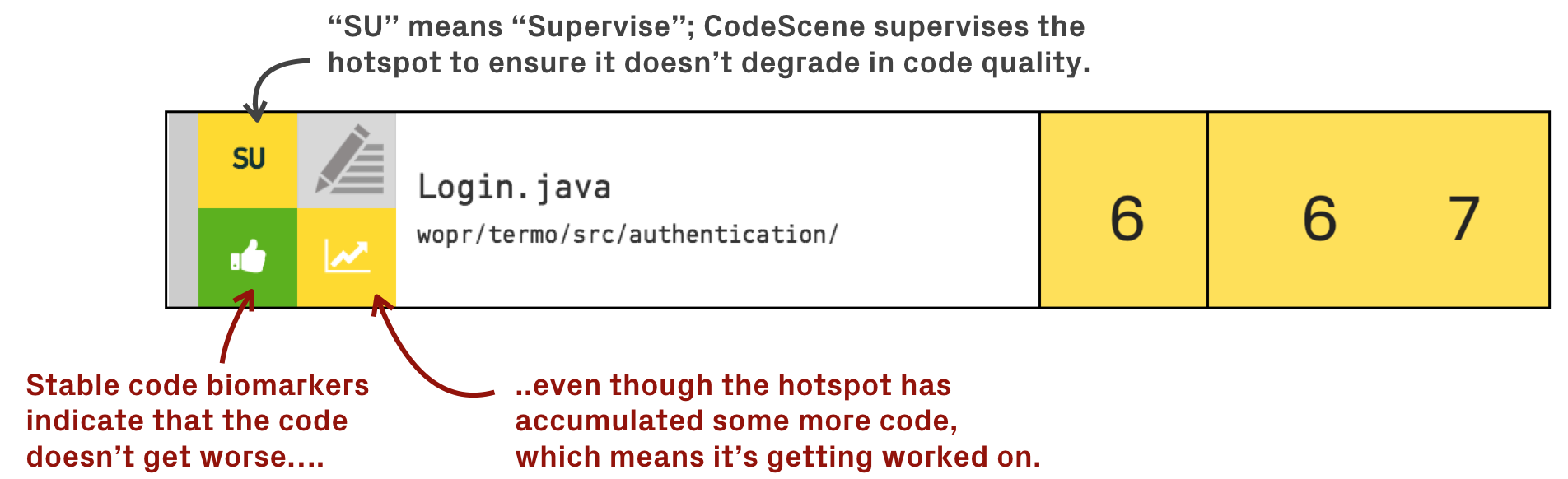 CodeScene acts as an extra team member that constantly supervises code at risk to grow worse.