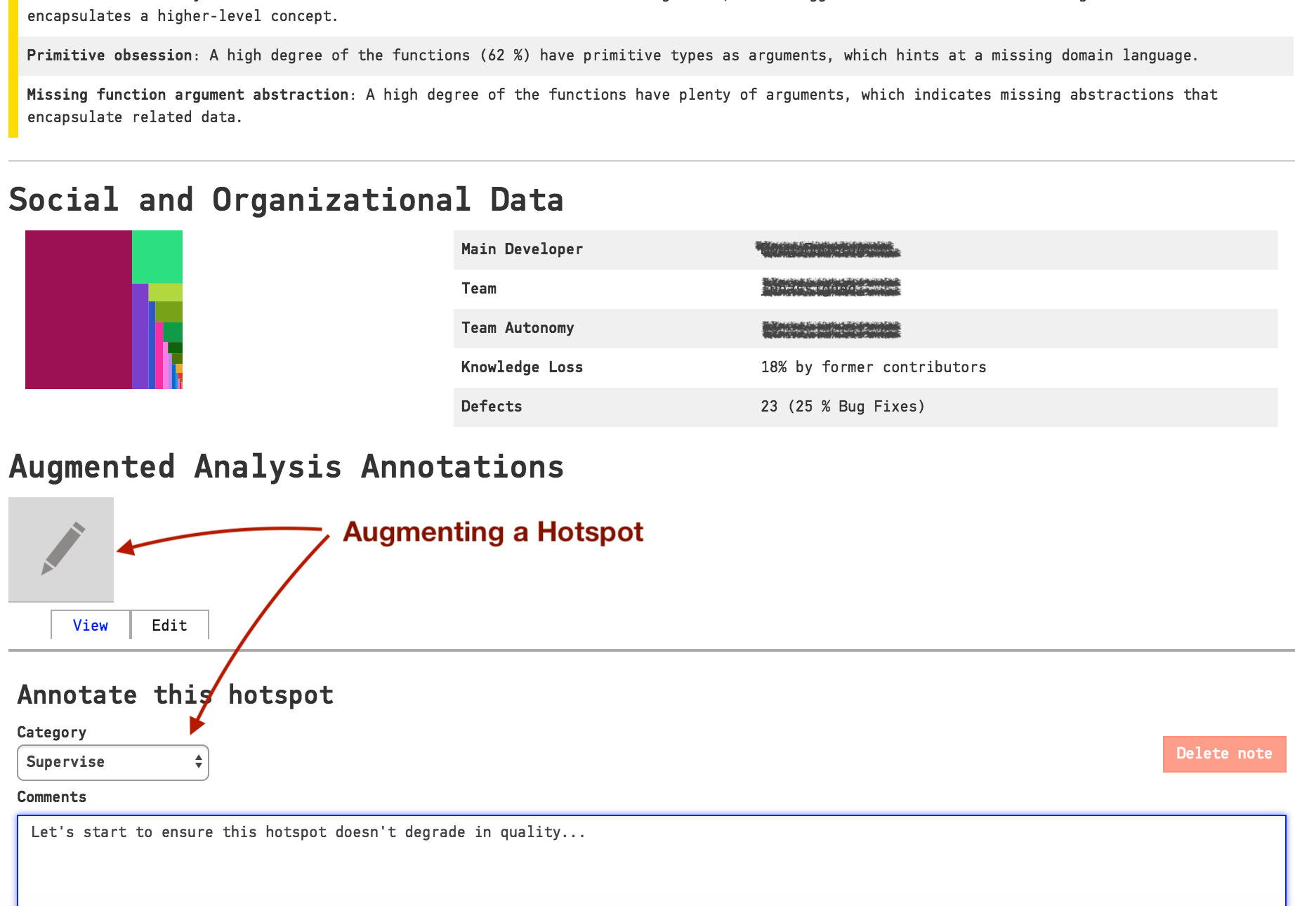 Add a note in the virtual code reviewer