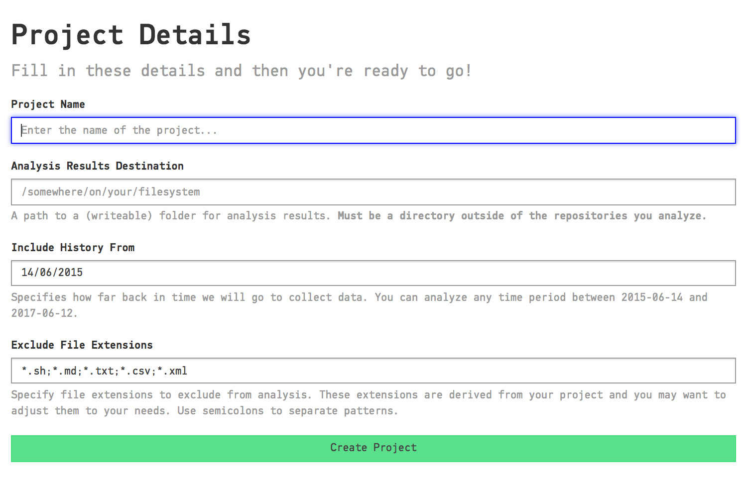 Detailed project configuration