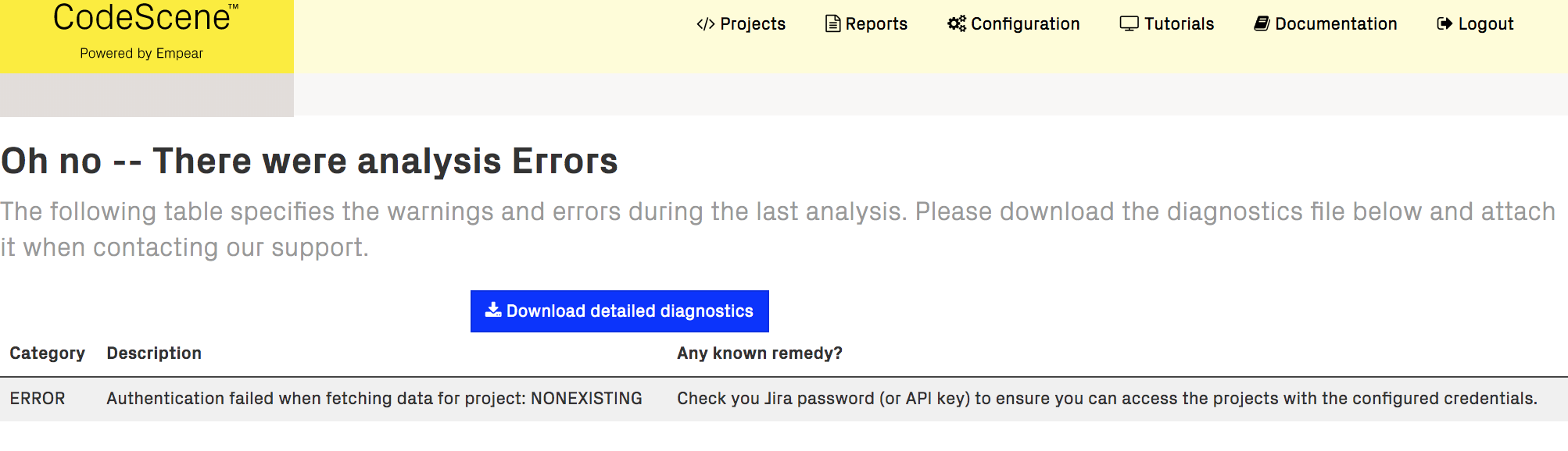 Click on the warning and error icons to retrieve the detailed diagnostics.