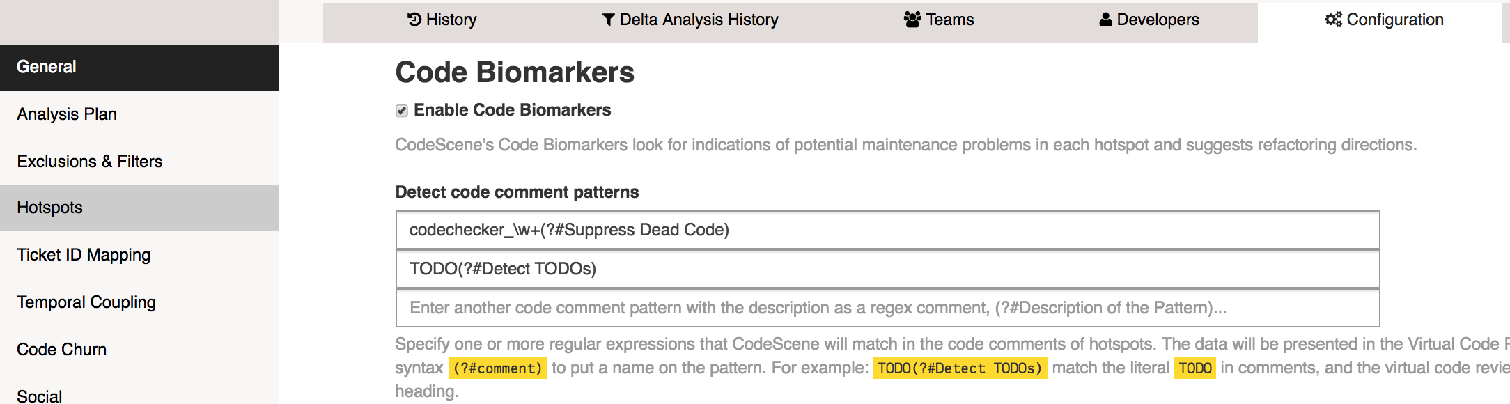 Configure regular expressions to detect code comments