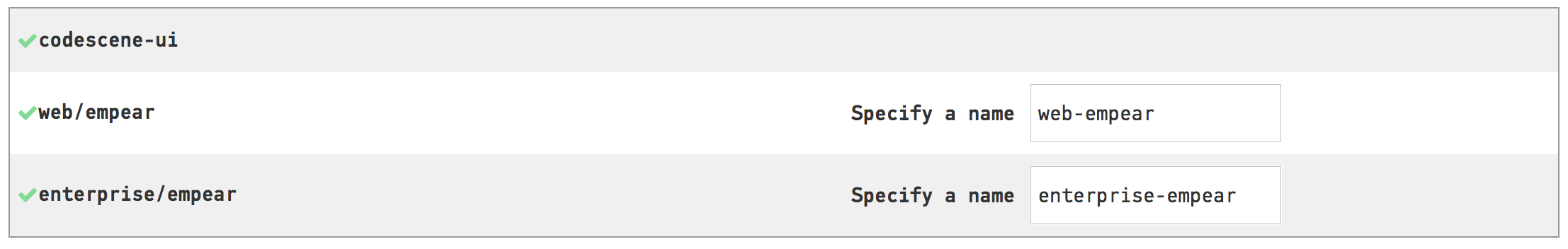 Form where the user chan choose new names for duplicate repositories