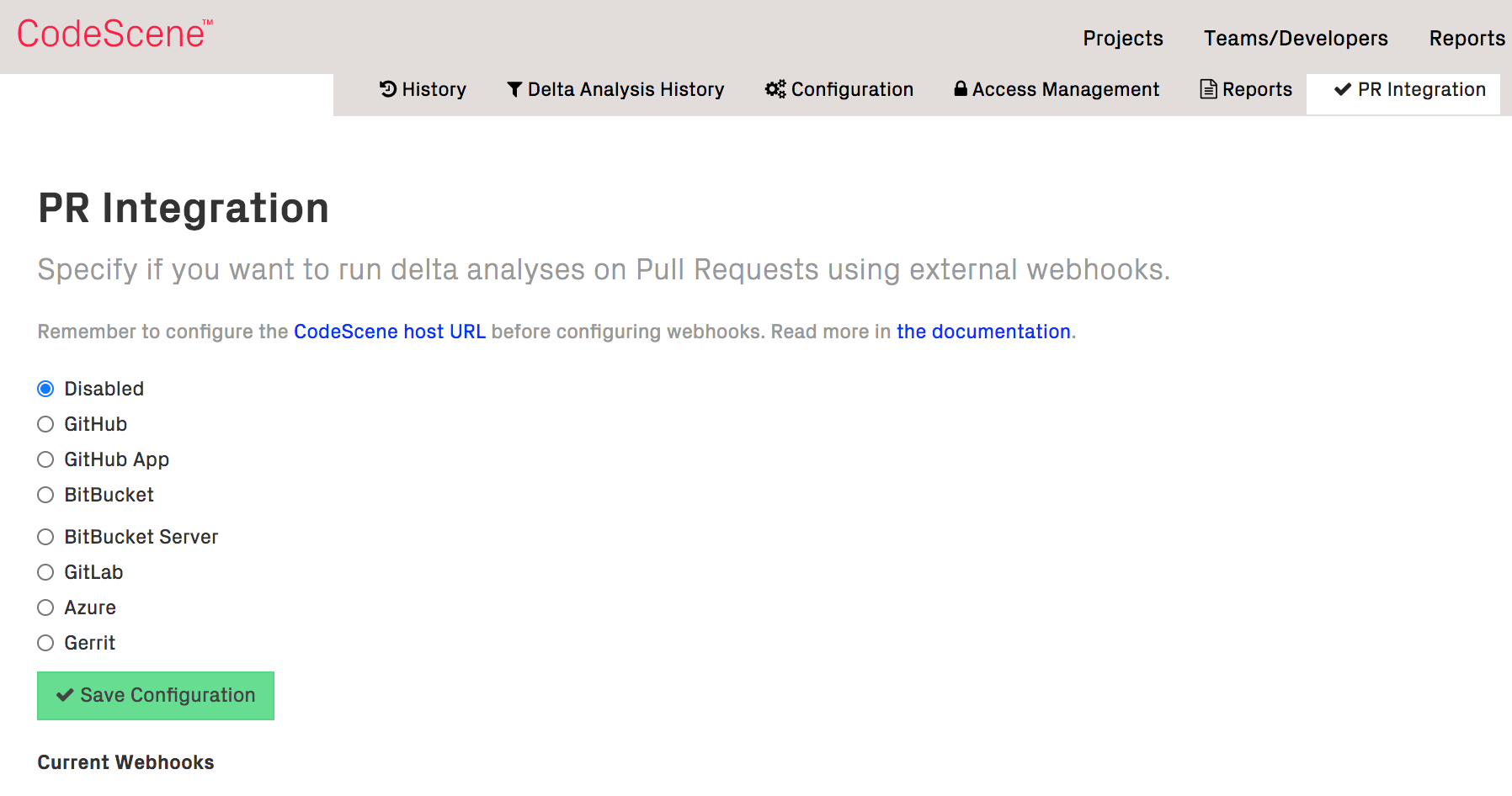 Enable the automated pull request integration to use CodeScene as review input and quality gate.