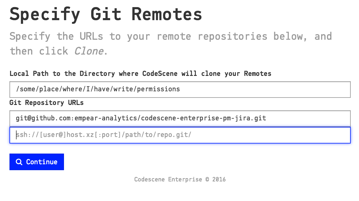 Let CodeScene clone your Git repositories through their URL.
