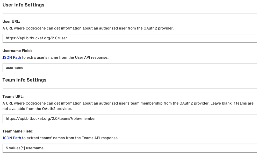 OAuth2 User and Team Settings