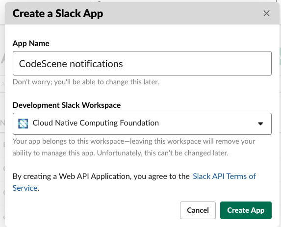 Slack application setup: Create the app