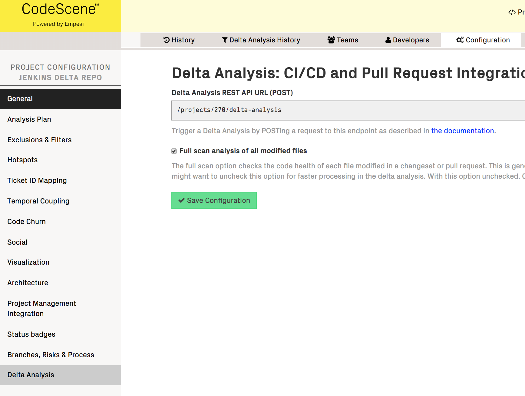 Configure a delta analysis strategy for your project.