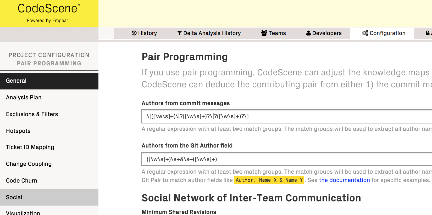 Configure patterns for pair programming