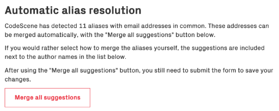 The button for automatically merging developer aliases