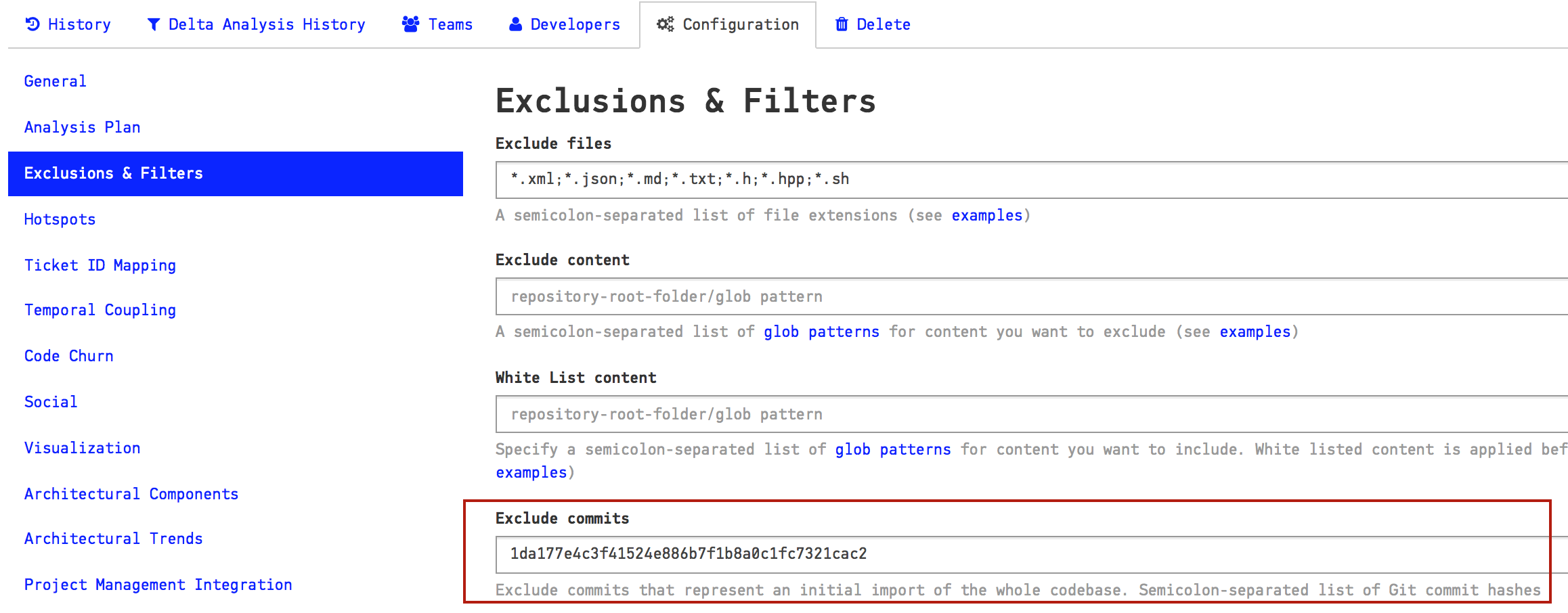 Exclude specific commits