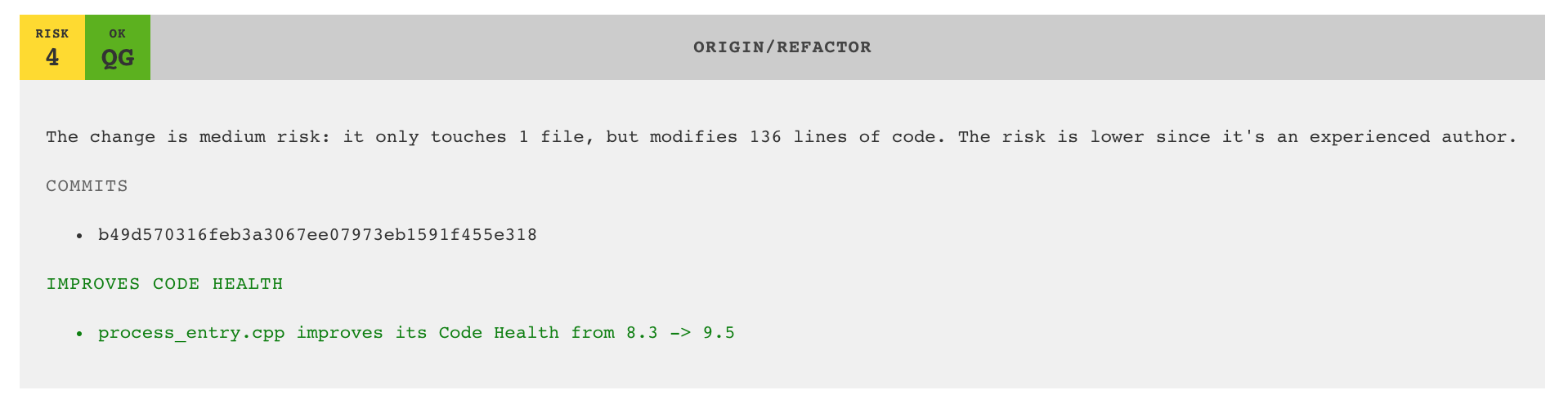 Code improvements detected in the delta analysis