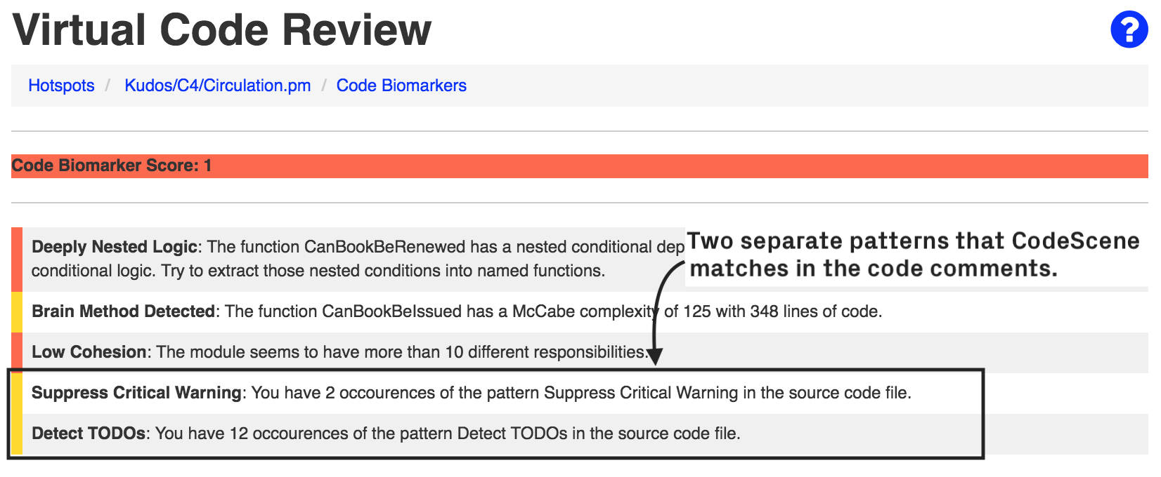 Detect specific type of code comments