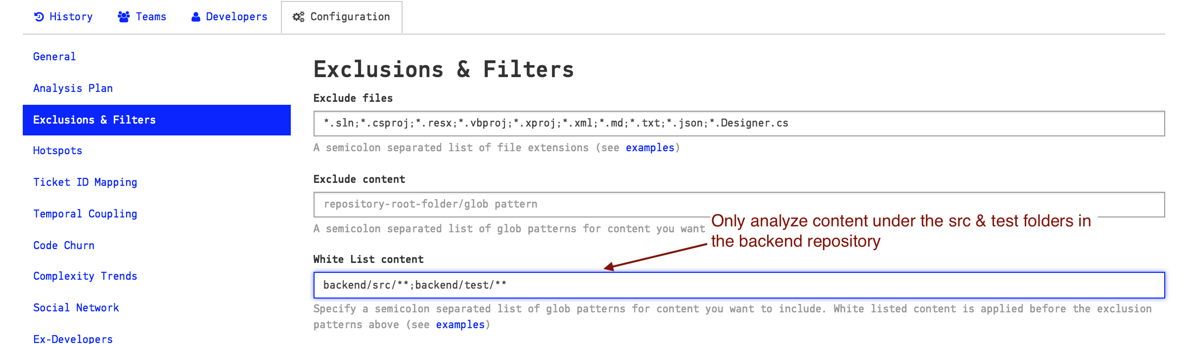 Patterns to whitelist content