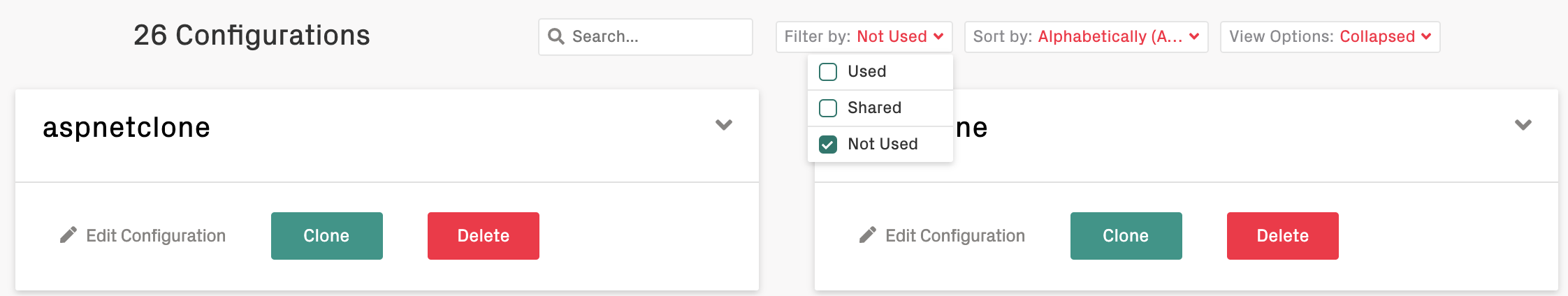 Unused developer configurations