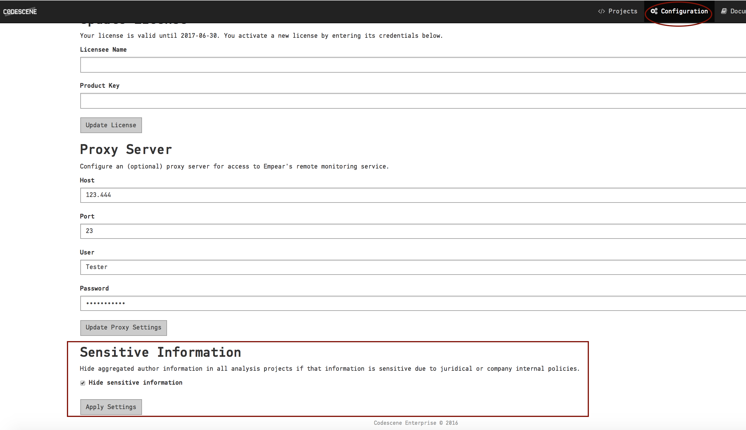 Configure the visibility of sensitive information