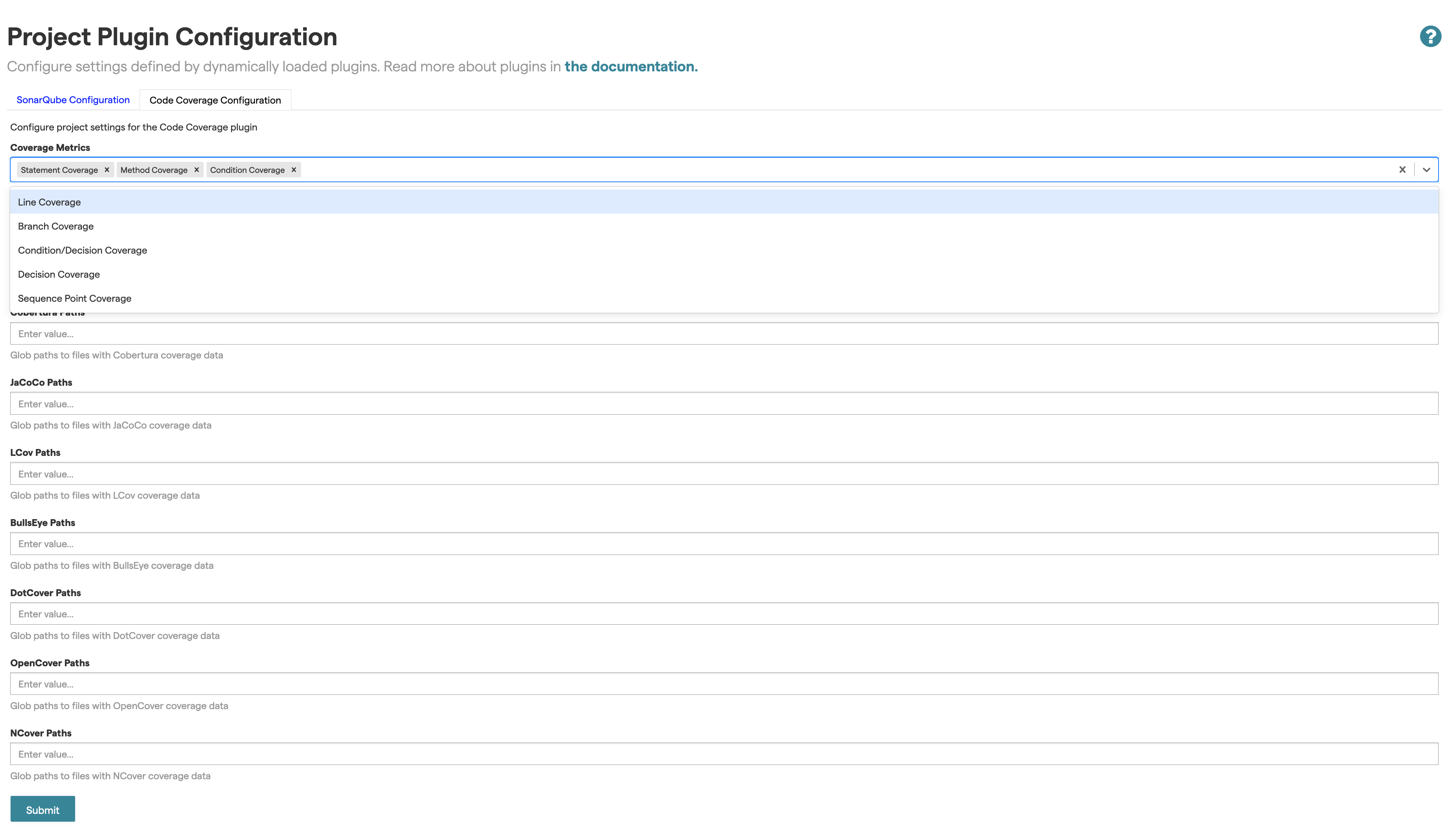 Configure the code coverage metrics that you want to visualize and track inside CodeScene.