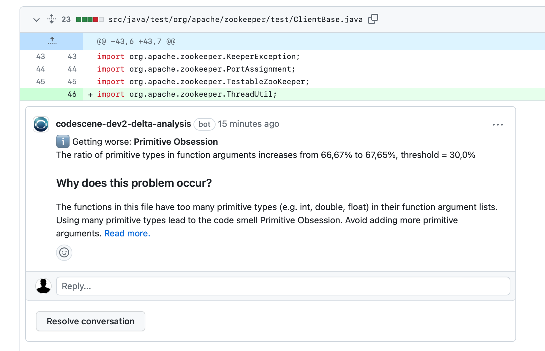 GitHub review comments in file view