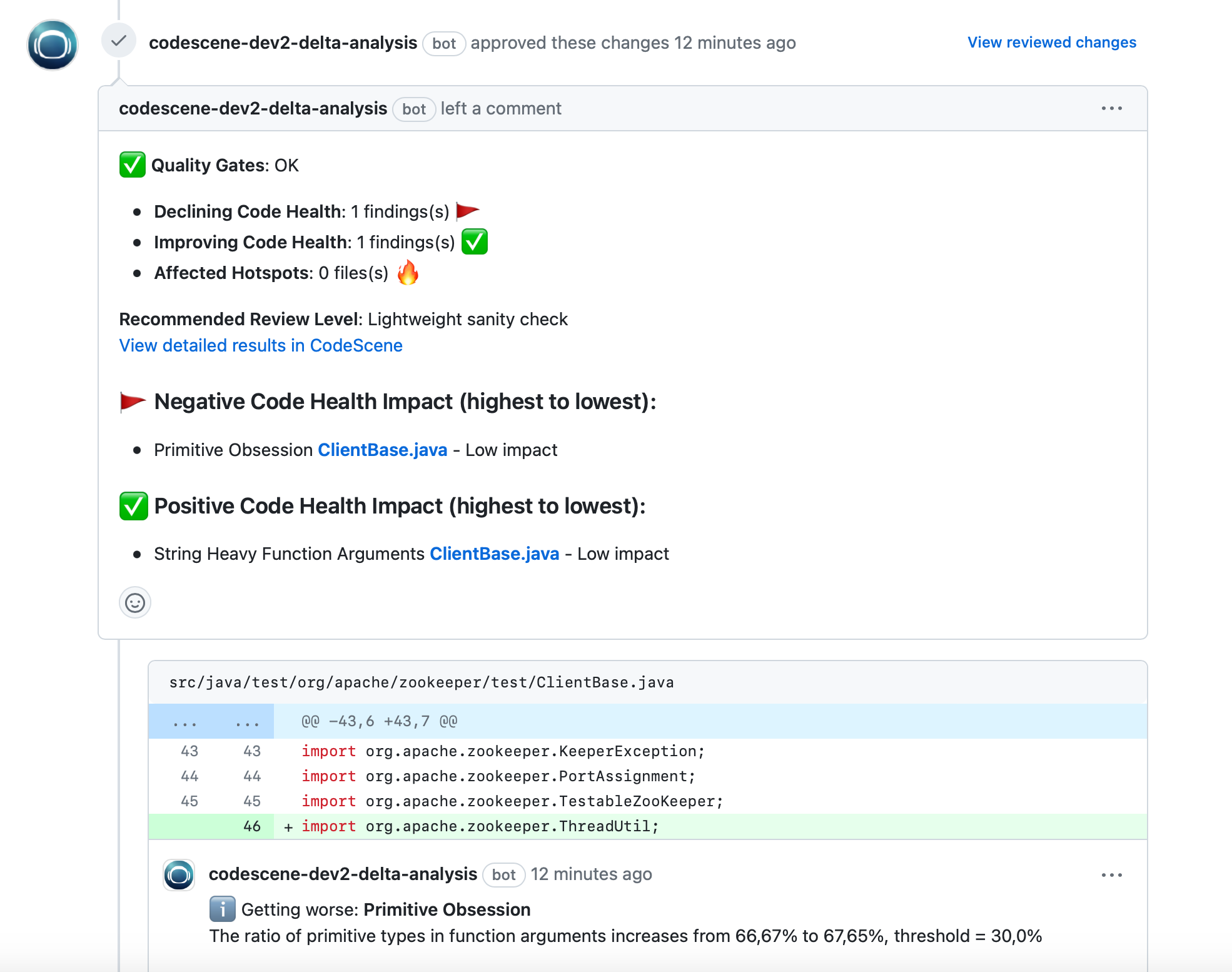 GitHub review on PR page