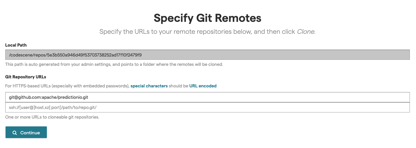 Let CodeScene clone your Git repositories through their URL.