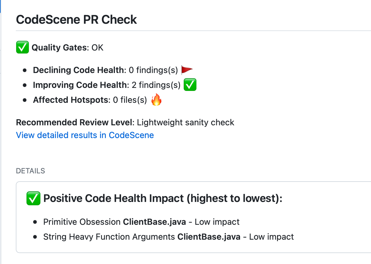 Code improvements detected in the delta analysis