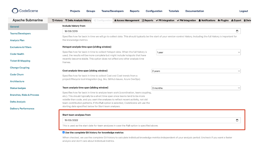 Select a start date from the last organizational change