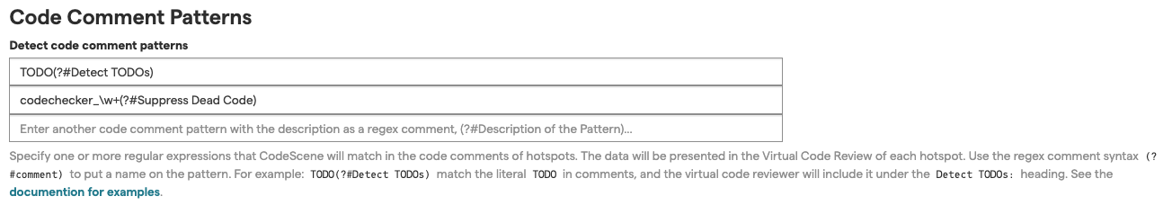 Configure regular expressions to detect code comments