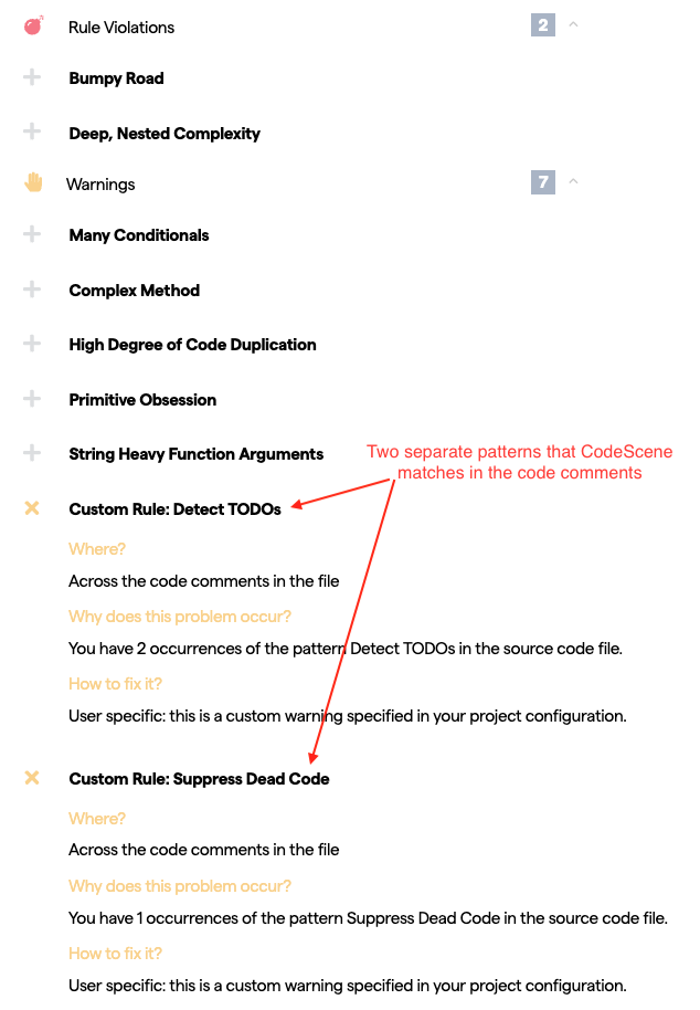 Detect specific type of code comments