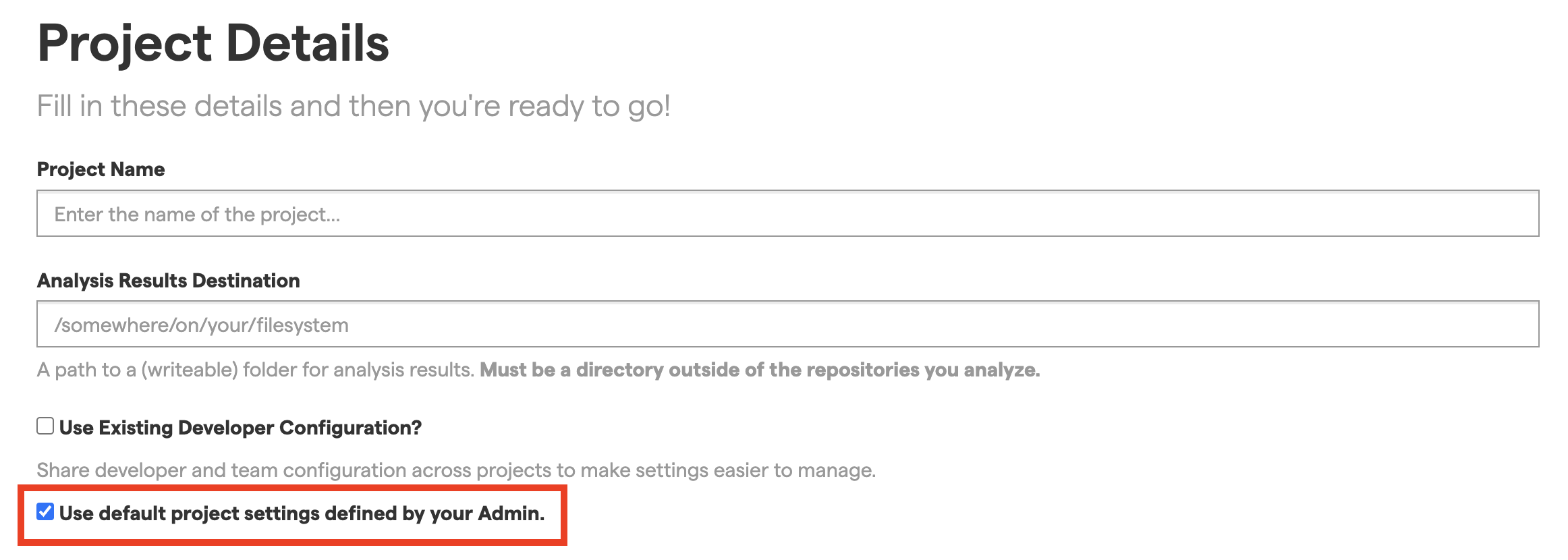 At project configuration time, users can choose to use the CodeScene defaults instead