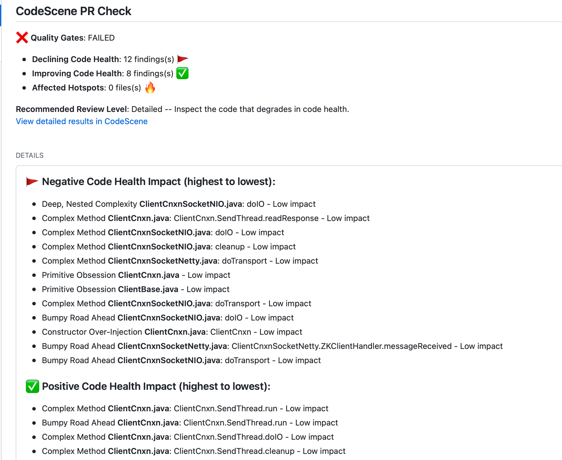 CodeScene provides automated pull request reviews.