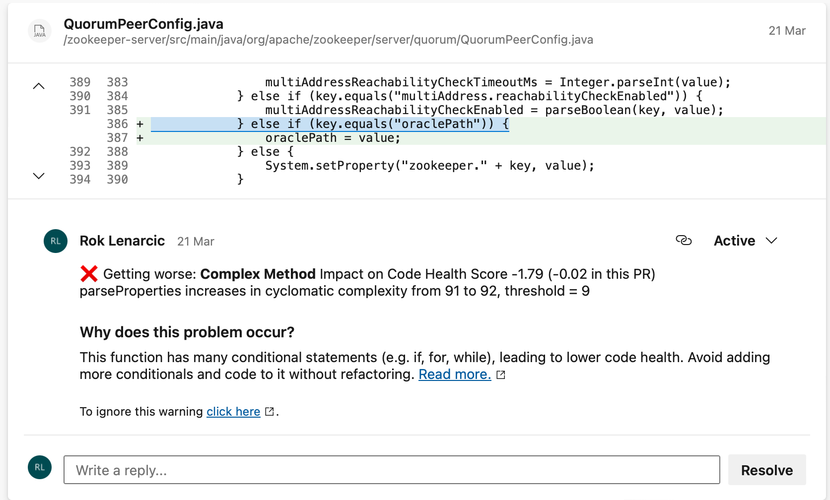 Azure PR Thread in changed file