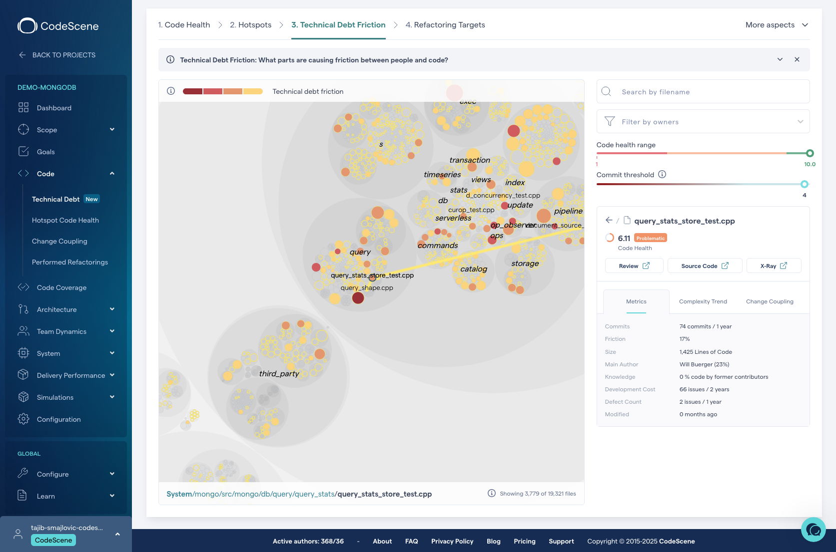 Access the analysis via the Technical Debt menu in CodeScene.