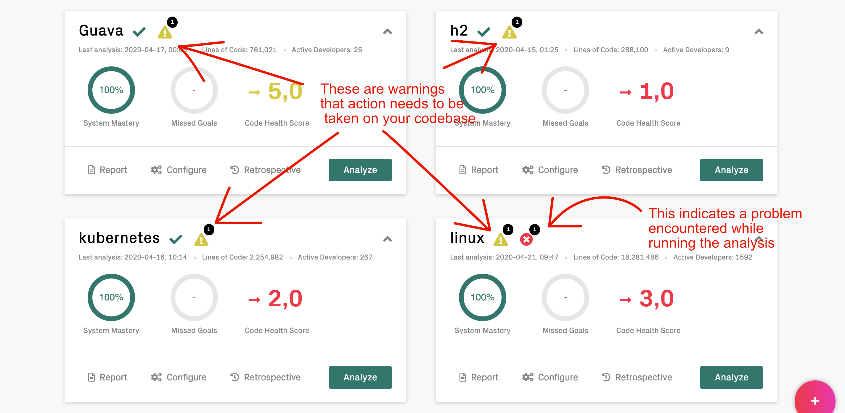 Any errors or warnings are reported on the main landing page.