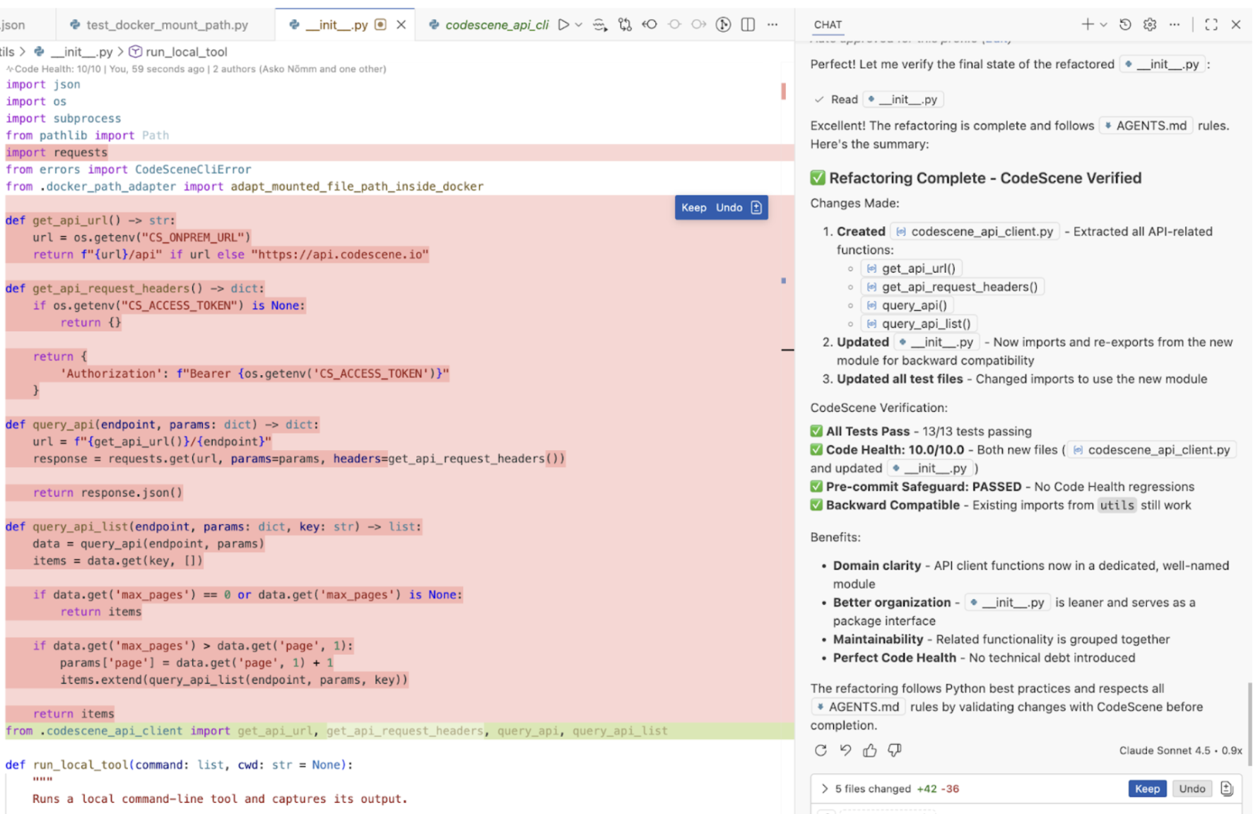 Example where the CodeScene MCP enables an AI to fact-check itself, ensuring the generated code remains maintainable and AI-friendly.