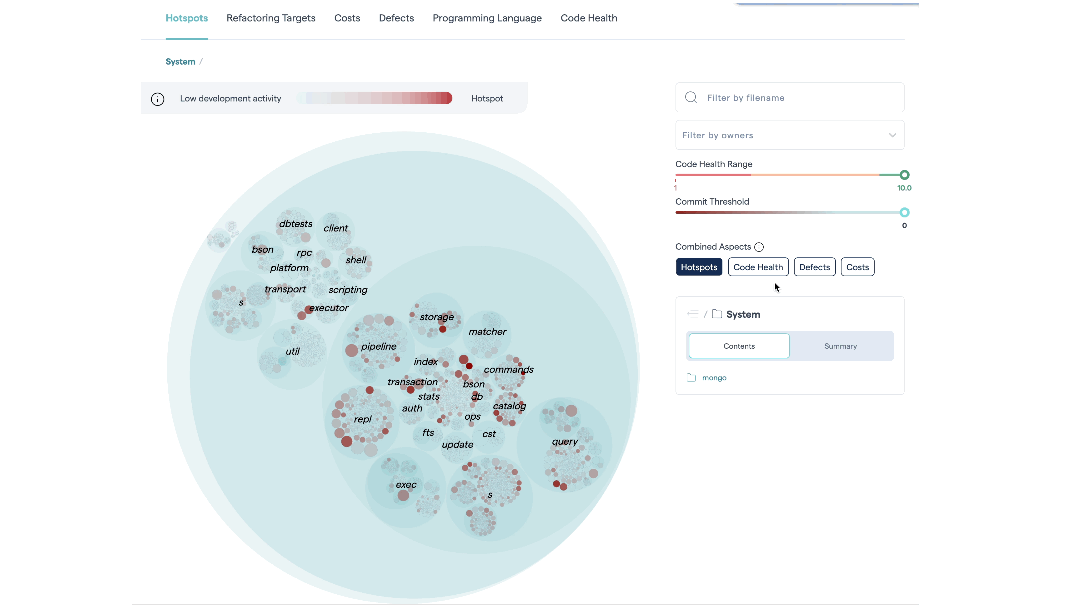Combined aspects blend code health with temporal data.