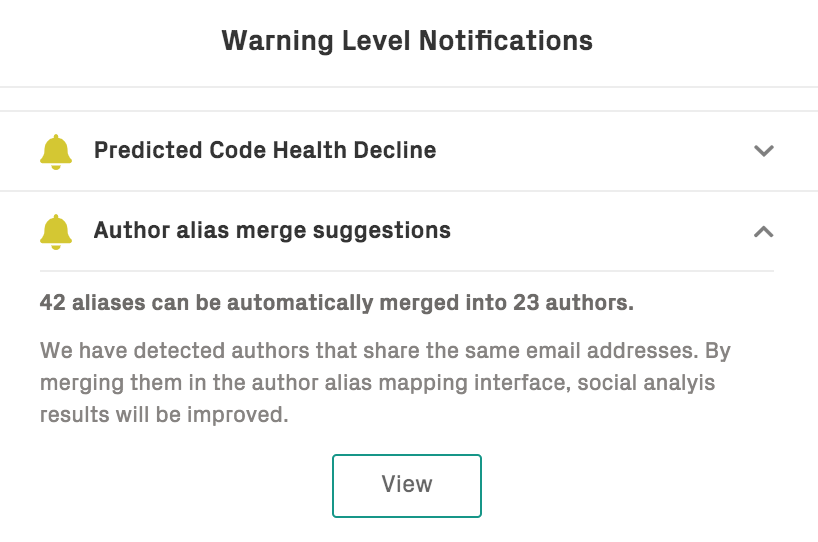 CodeScene auto-detects author aliases and helps you resolving them.