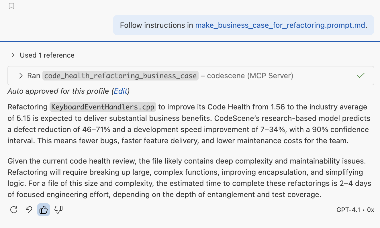 Make a business case for larger refactoring efforts. Note that the case is based on the next tangible Code Health level, not necessarily a perfect 10.0.