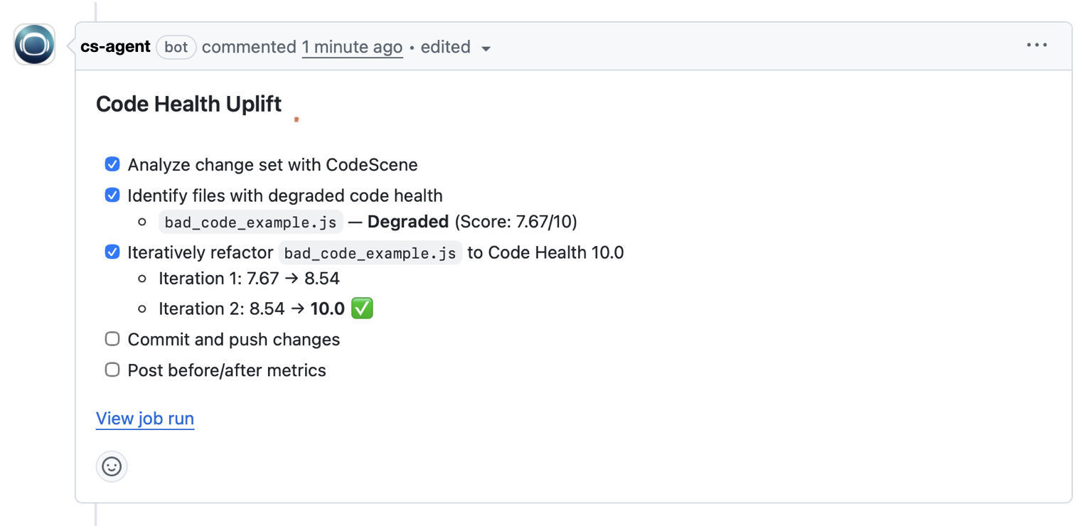 The PR Refactoring Agent running in a pull request.